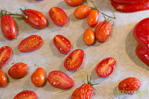 Oven roasted baby Roma tomatoes and capsicum
