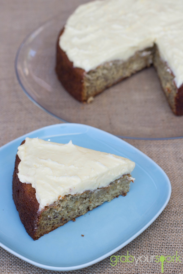 Slice of Banana Cake with cream cheese icing