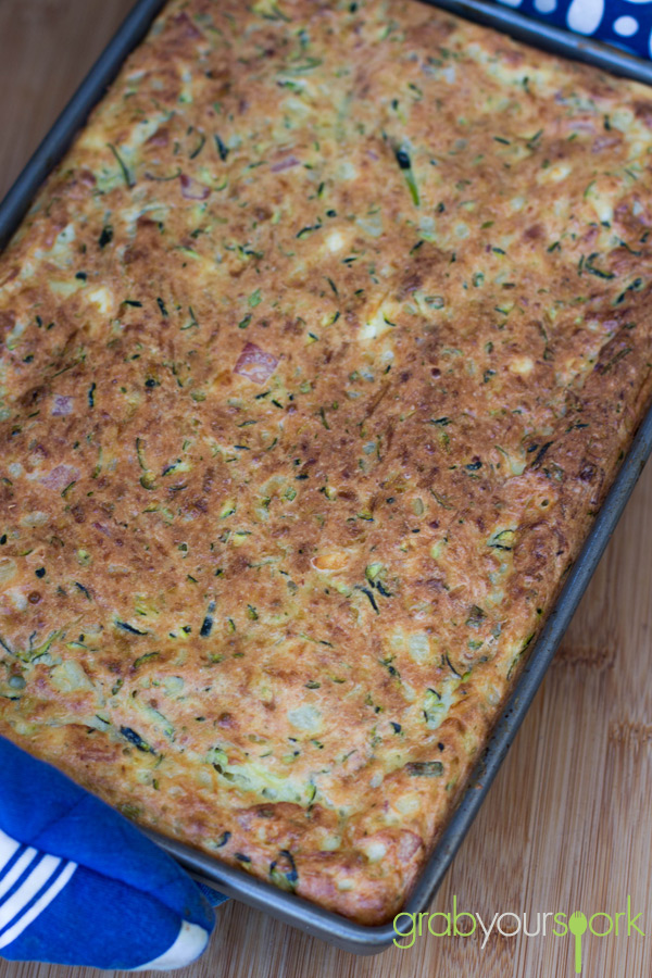 Zucchini and Bacon Slice in baking tin