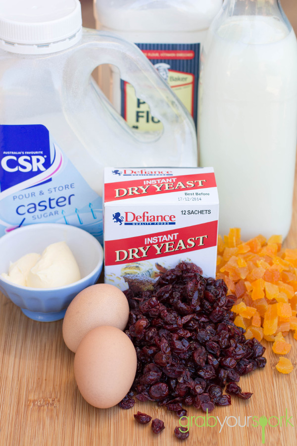Cranberry and Apricot Hot Cross Buns Ingredients