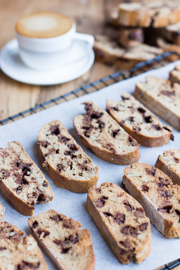 Chocolate chip coffee biscotti